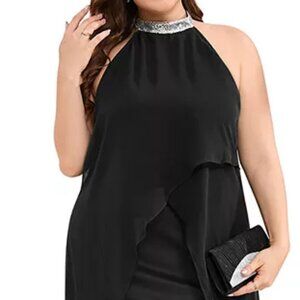 Halter Neck Sleeveless Cocktail Dress Sequin Tulle Wedding Guest Party Midi